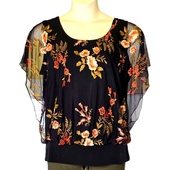 Embroidered Mesh Blouson Top sz. 2XL - Picture 1 of 8